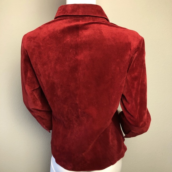 Red Suede Leather Shirt 3-Button Front Small - Picture 4 of 8